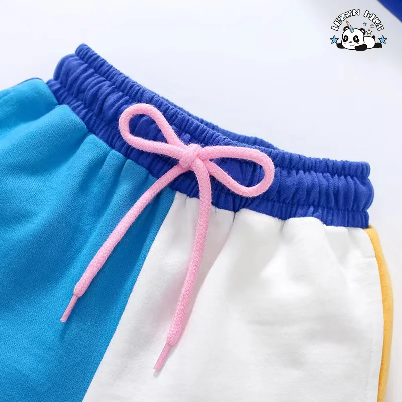 LEZONKIDS - Customizable High Street 2PCS Boys' Clothing Block Color Sweatshirt Shorts Boy Clothing Sets